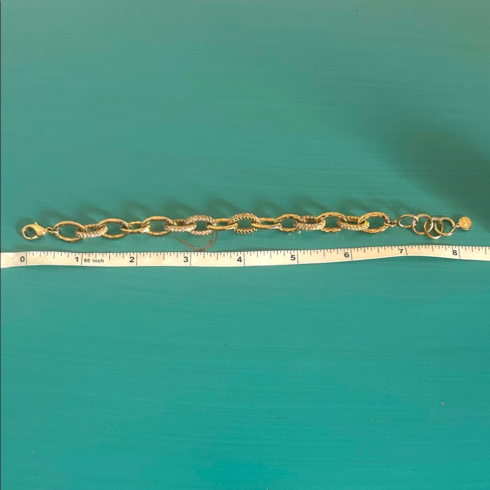 Stella & Dot Gold Tone Pavé Crystal Encrusted Chain Link Bracelet - Picture 8 of 11